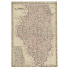 Used Colton's Map of Illinois, with an Inset of Chicago