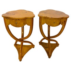 Art Deco 20th Century Pair of Spider Leg Curved Burled Side End Tables