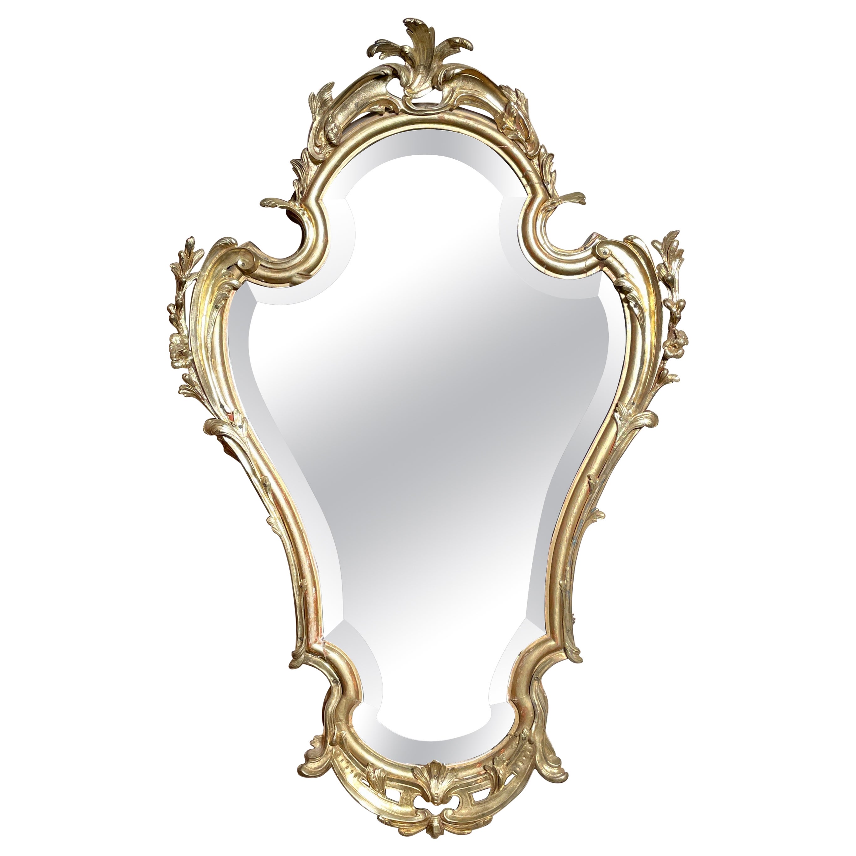 Antique French Wall Mirror & Jewel Box with Beveling and Gold-Leaf, circa 1890 For Sale