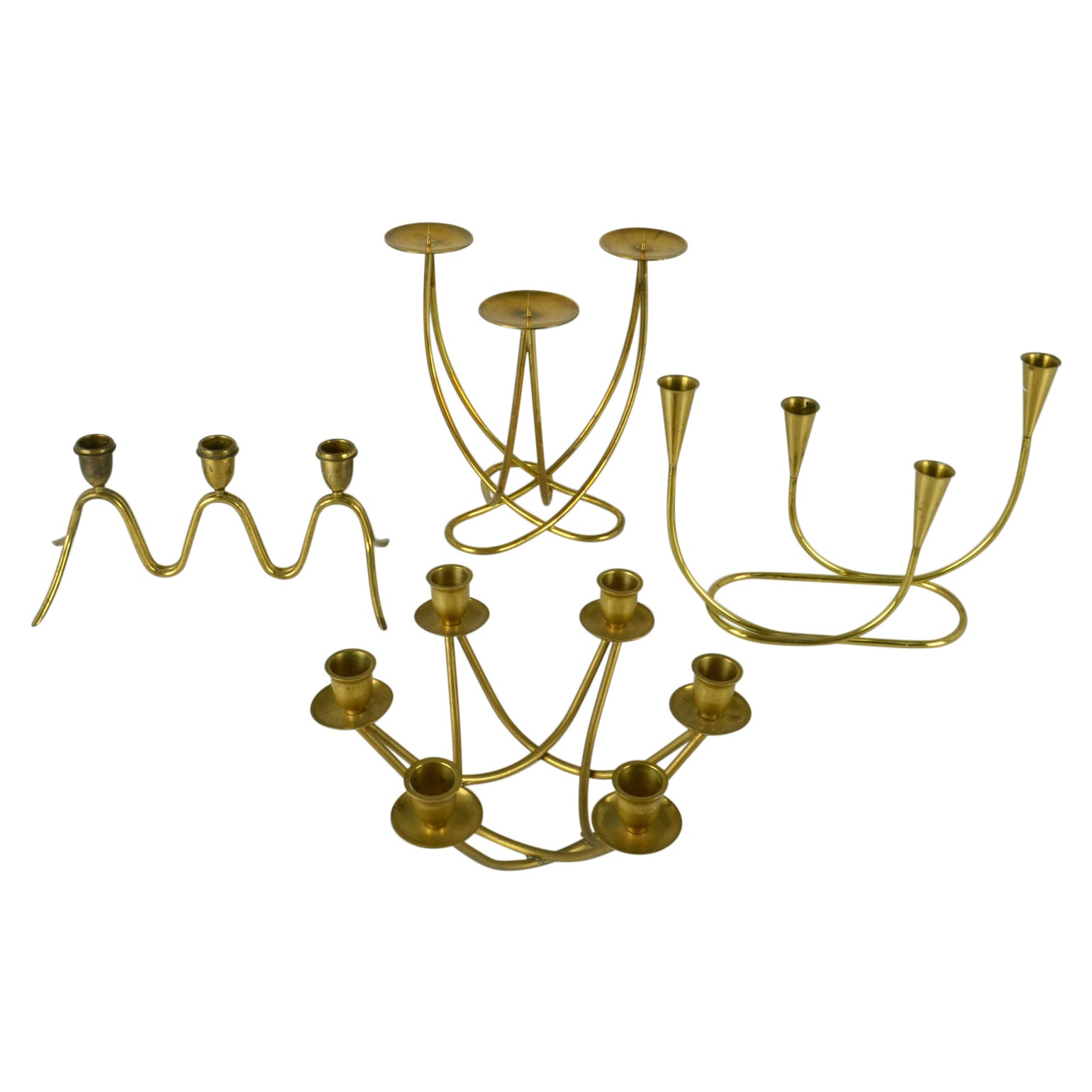 Group of Mid-Century Modern Brass Candelabras For Sale