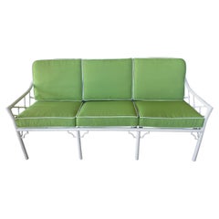 Vintage Metal Newly Powder-Coated Patio Sofa Faux Bamboo Chippendale Sunbrella