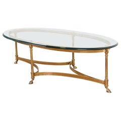 Labarge Hollywood Regency Brass and Glass Hooved Feet Cocktail Table, 1960s