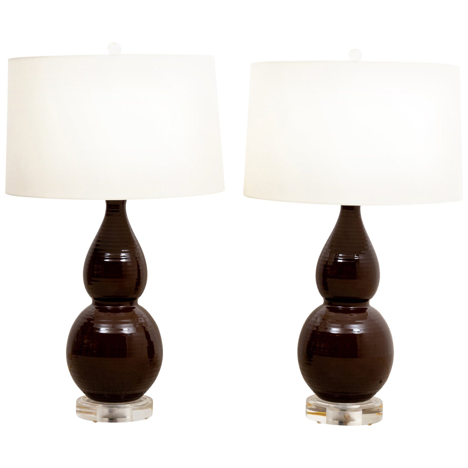 Pair of Brown Porcelain Gourd Lamps