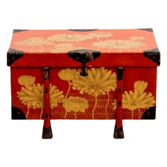 Red Chinese Painted and Decorated Trunk