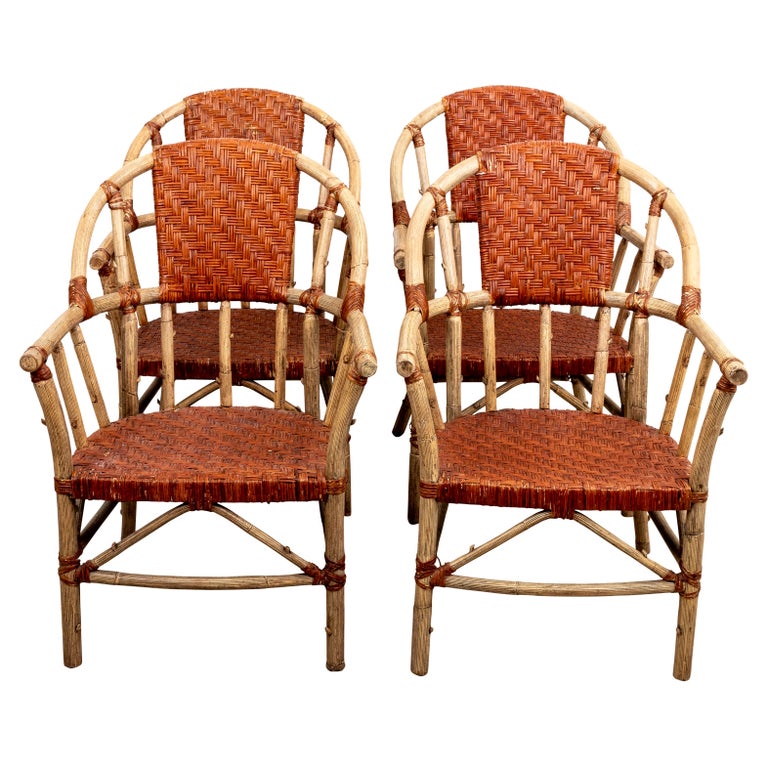 Set of Four Rattan and Bamboo Chairs For Sale at 1stDibs