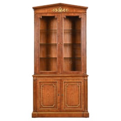Vintage Kindel Furniture Neoclassical Cherry and Gold Gilt Breakfront Bookcase Cabinet