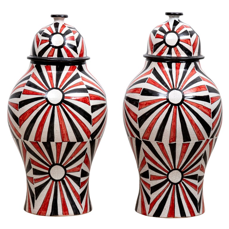 Pair of Moroccan Red Jars with Lids For Sale at 1stDibs