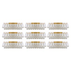 1 of 9 Large Rectangle Flush Mount, Chandeliers, in Glass and Brass, 1960s.
