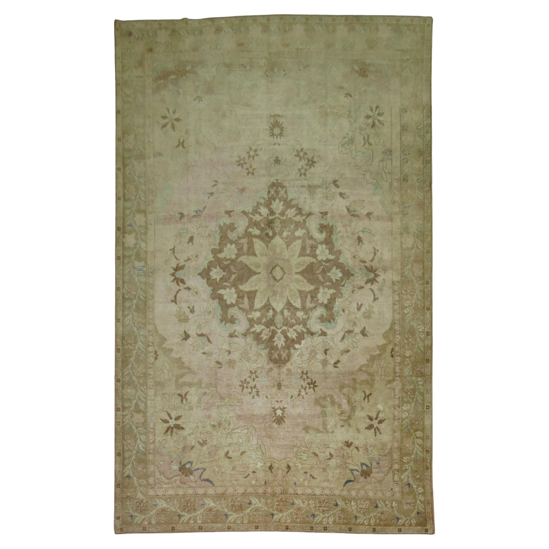 Zabihi Collection Soft Pink Turkish Room SizeVintage Rug