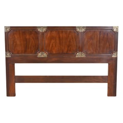 Tête de lit Queen Size en acajou et laiton de style Chinoiserie Hollywood Regency par Henredon