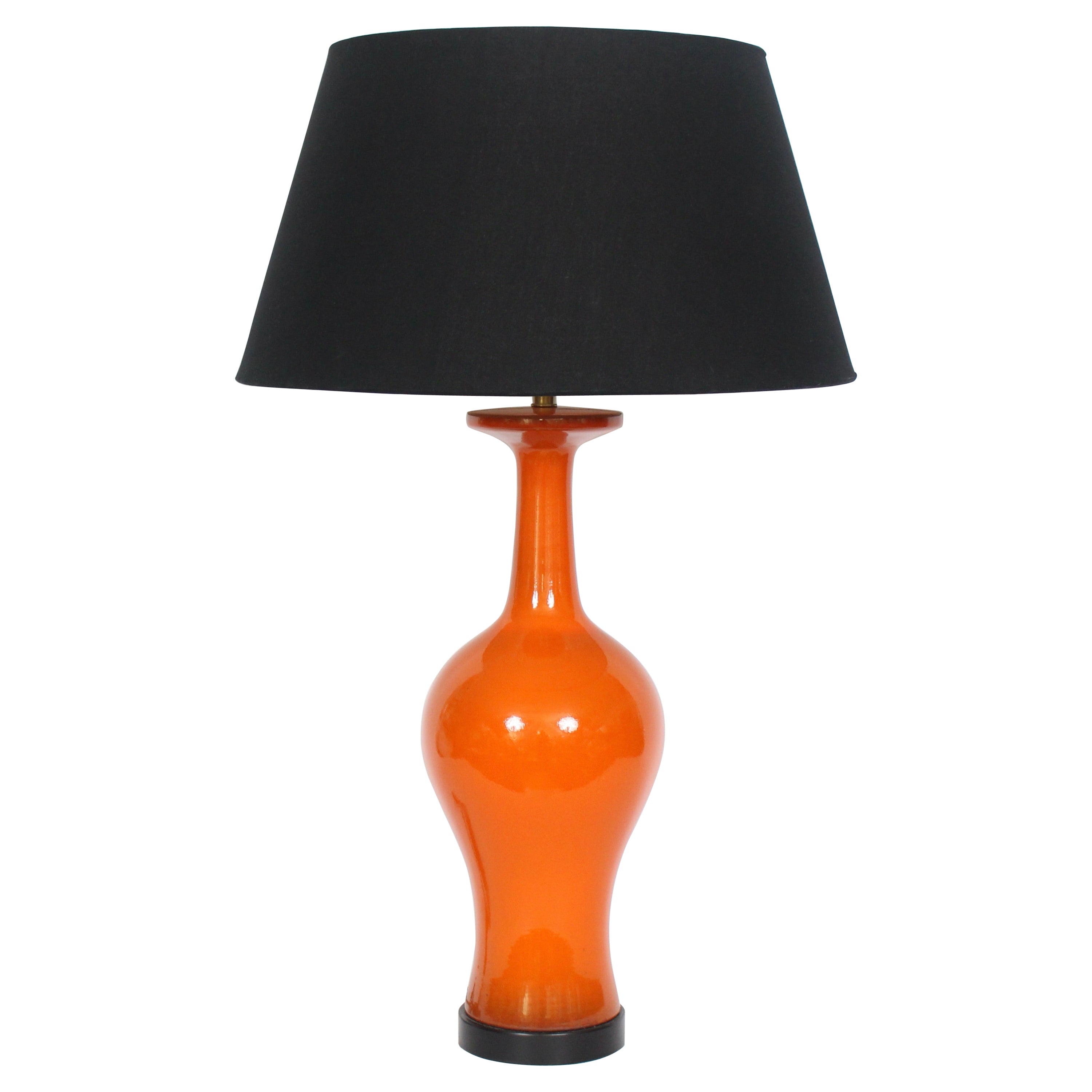 Tall Glazed Tomato Red Ginger Jar Ceramic Table Lamp, Circa 1960 For Sale