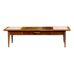 Used Mid Century Lane Style Walnut Coffee Table with Travertine Inserts