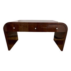 Art Deco 20th Century U-Shaped Waterfall Desk Writing Table Three Drawer