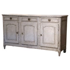 19th Century French Louis XVI Carved Painted Three-Door Buffet with Drawers