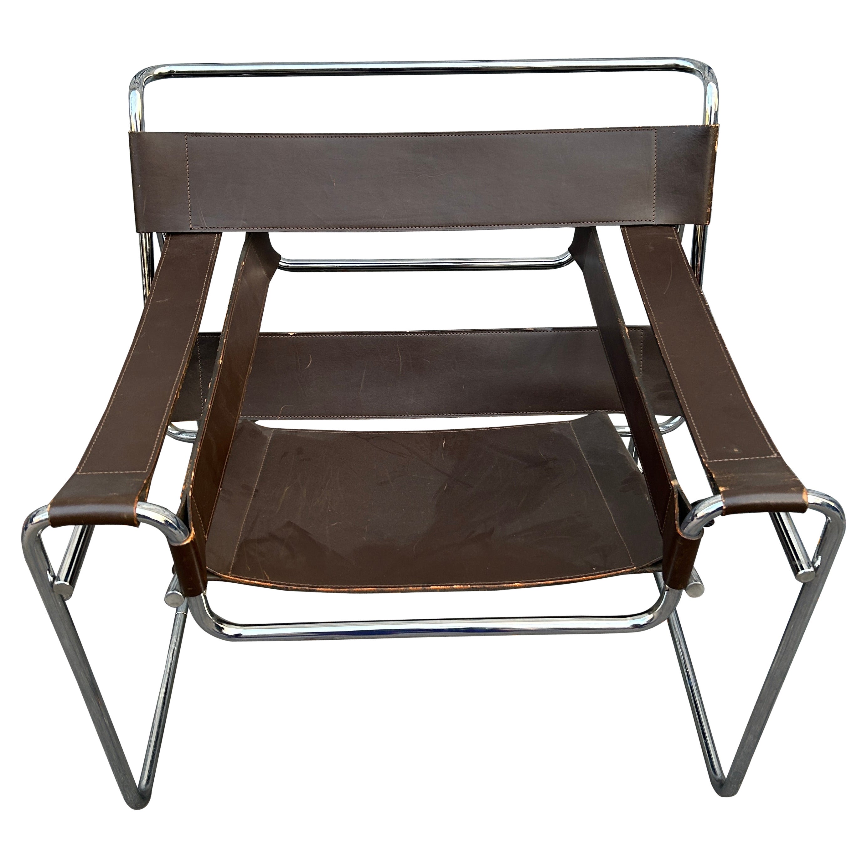 Mid-Century Modern Vintage Brown Leather Wassily Lounge Chair