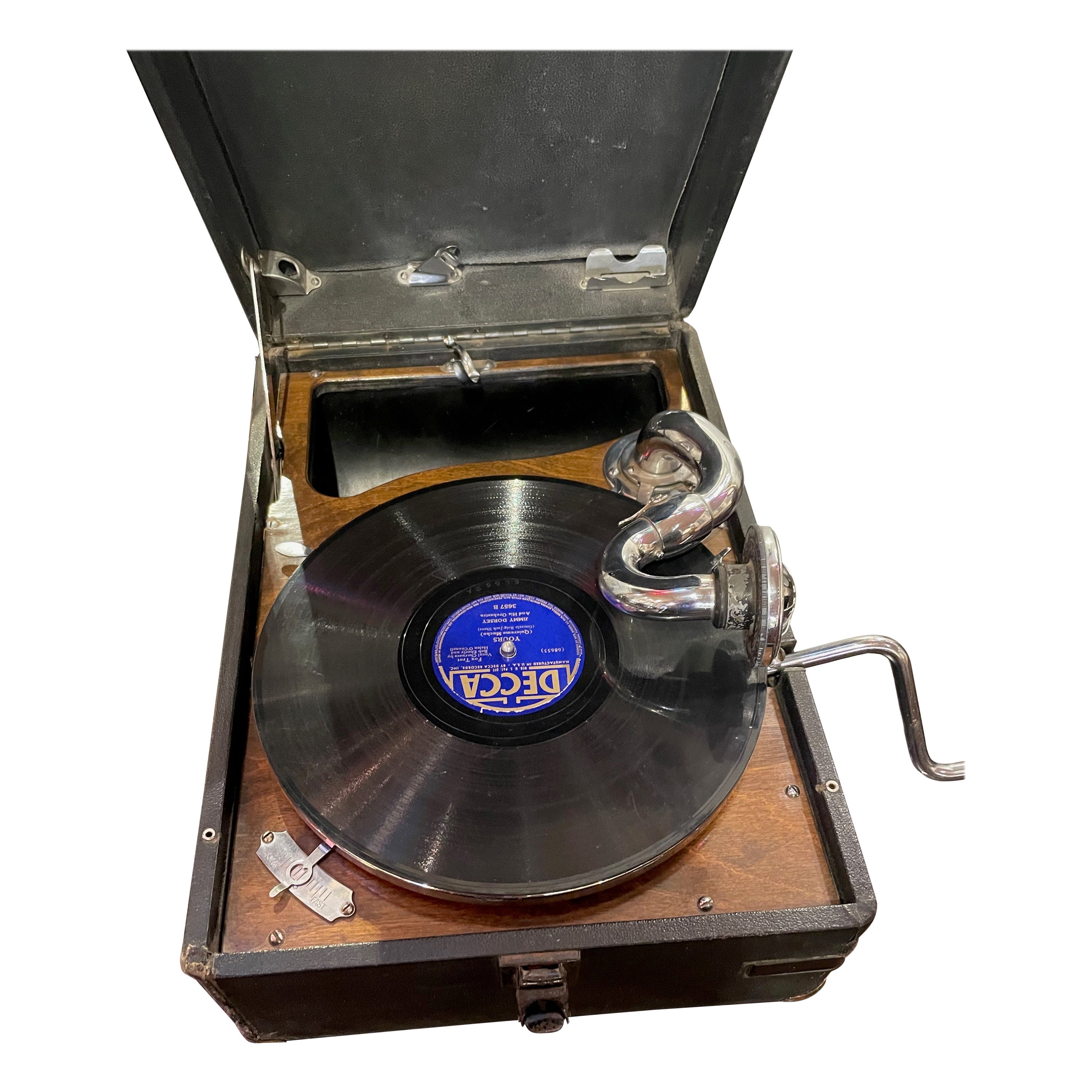 1930 Portable Gramophone His Master's Voice Phonograph For Sale