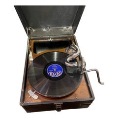 Antique 1930 Portable Gramophone His Master's Voice Phonograph