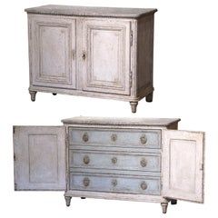 19th Century French Louis XVI Painted Two-Door Buffet Commode Chest of Drawers