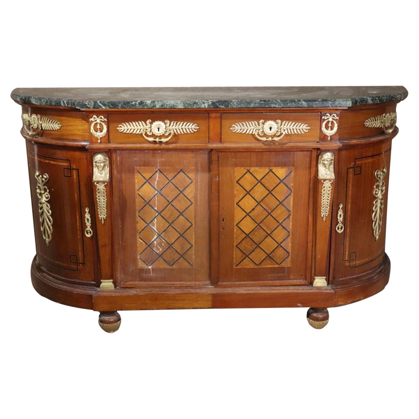FRENCH EMPIRE MARBLE TOP FIGURAL BUFFET Circa 1890s