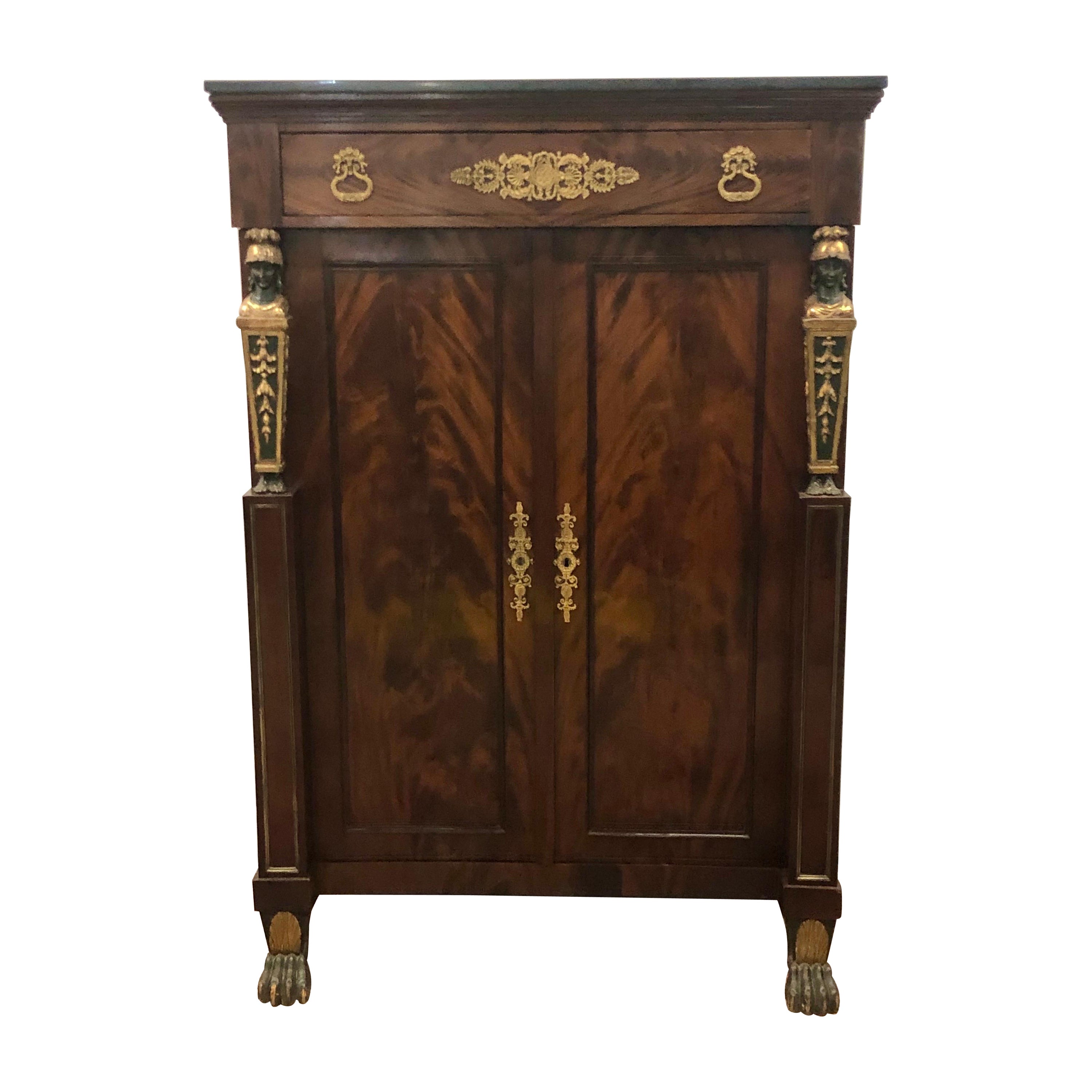French Empire Gentleman's Cabinet / Chest with Soldier Motifs 19th Century