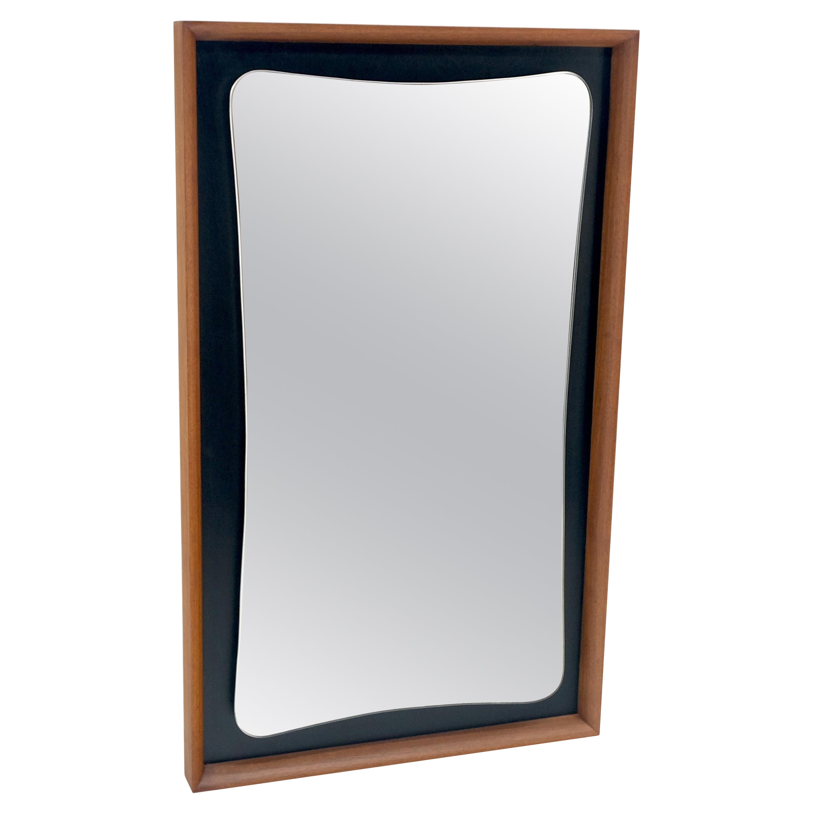 Large Oiled Walnut Frame Mid-Century Modern Wall Mirror Mint For Sale