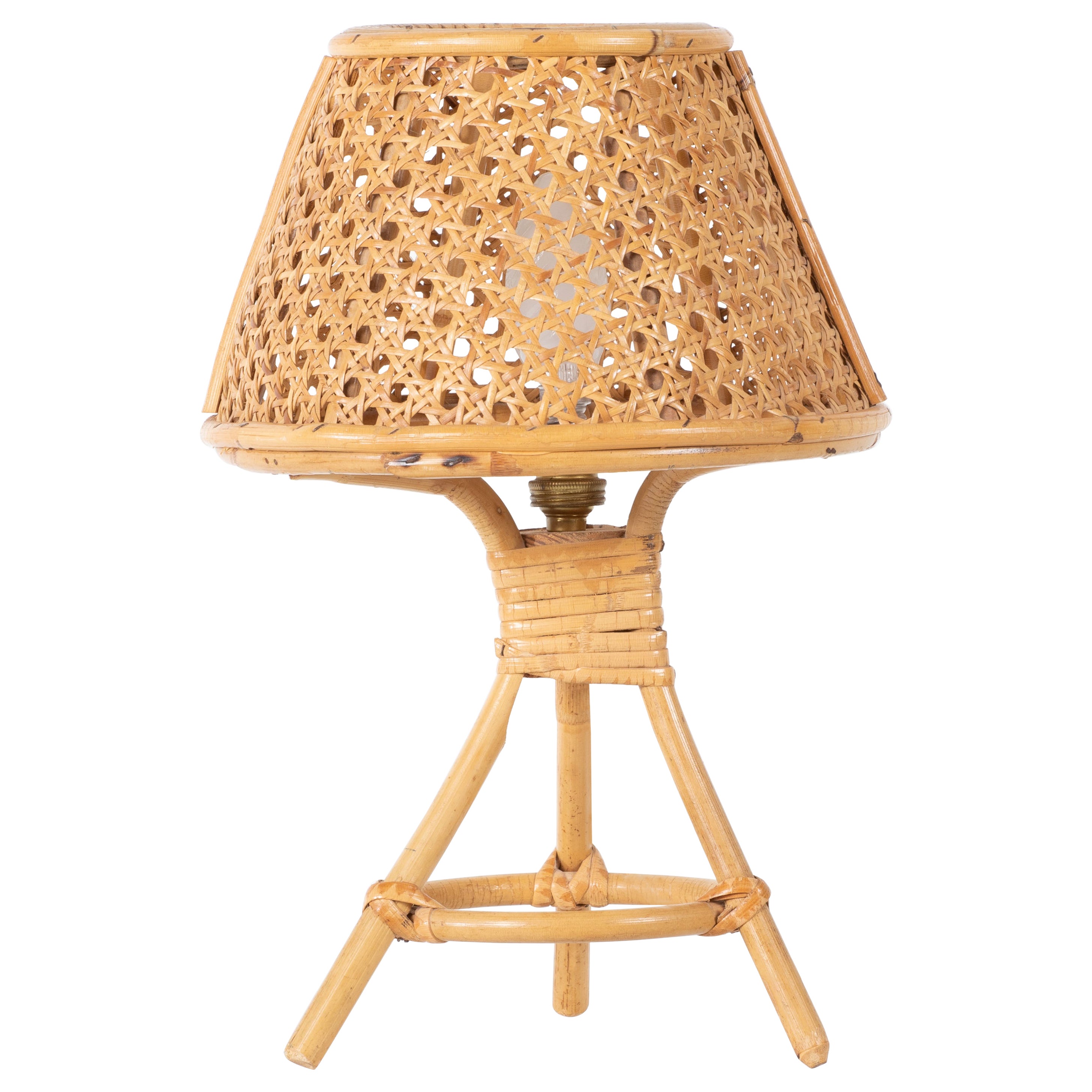 Mid-Century Rattan Table Lamp, Louis Sognot, France, 1960