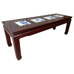 Chinese Coffee Table with 19th Century Blue and White Tiles