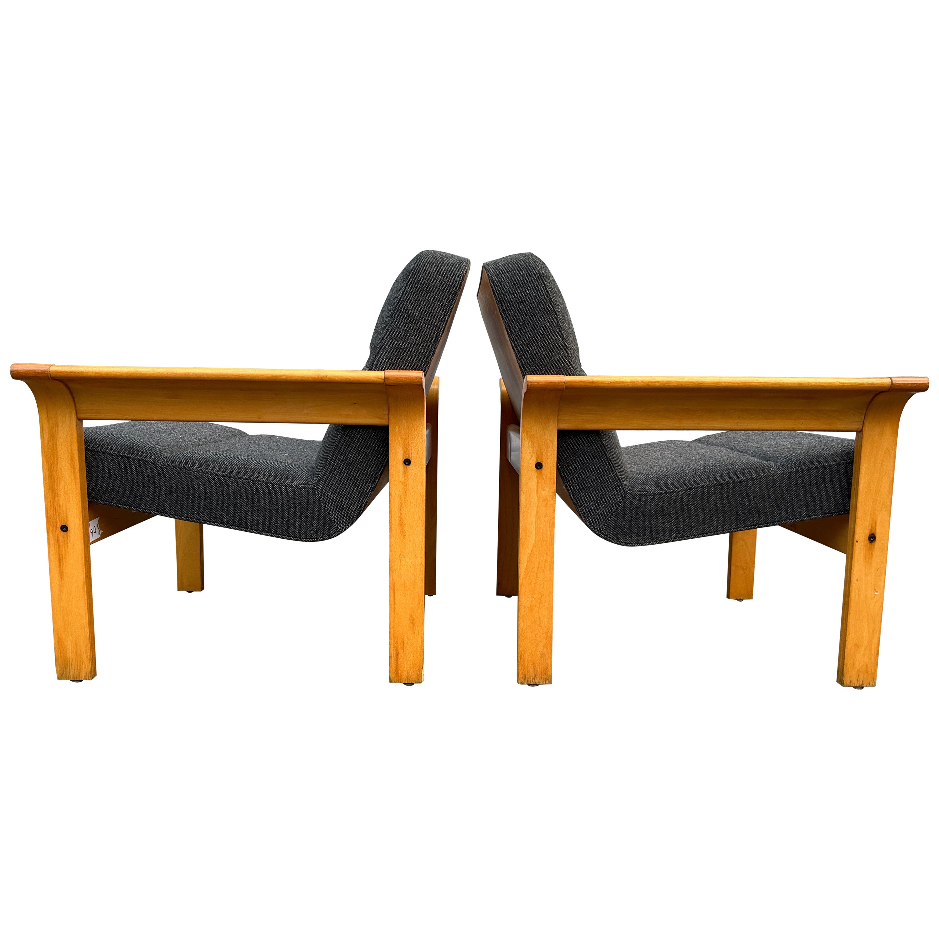 Paar dänische moderne Mid-Century-Loungesessel mit blondem Bugholzarmlehnen 