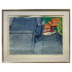 Junichiro Sekino Signed Limited Edition Japanese Woodblock Print Rooftop View