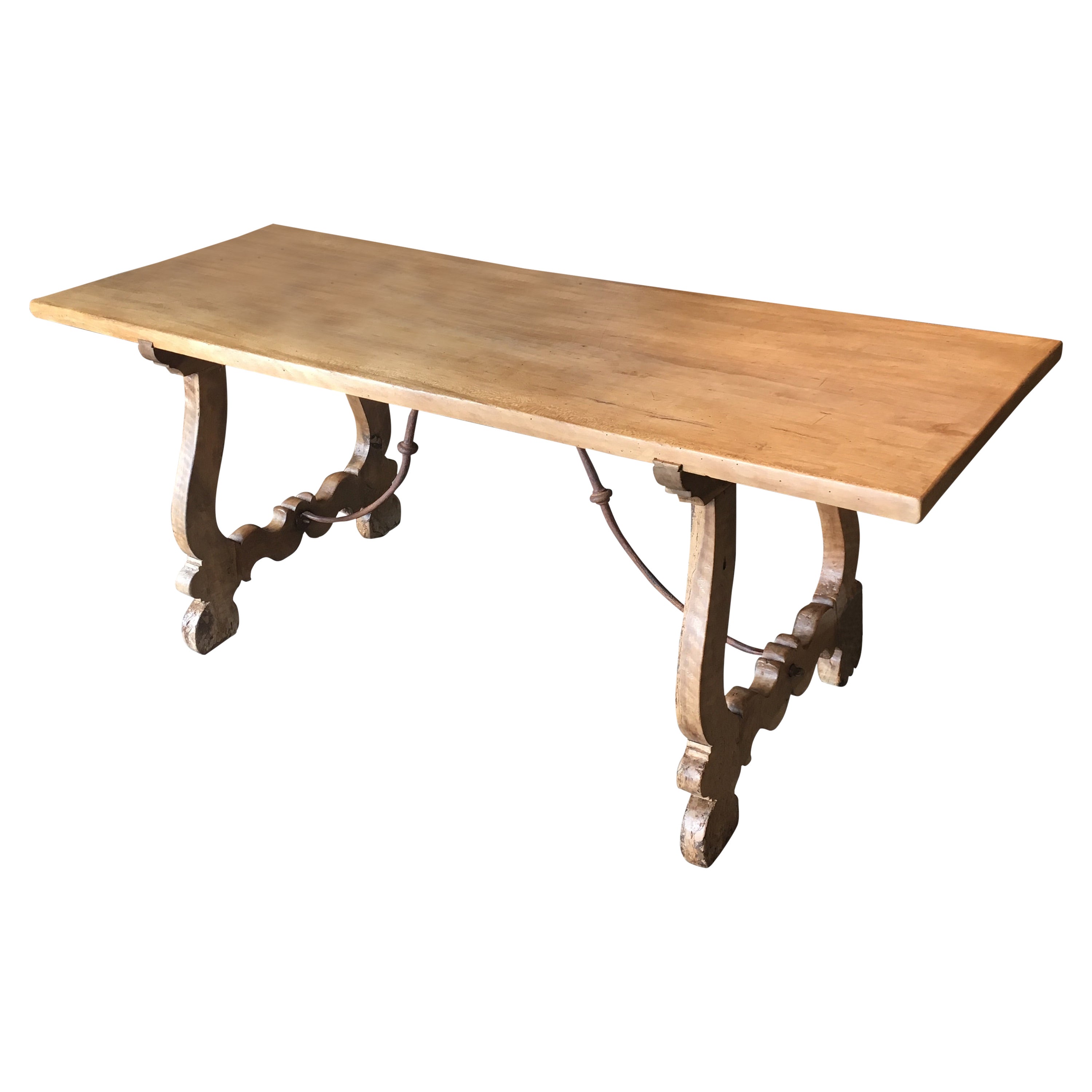Italian Walnut Farmhouse Table style with Forged Iron in reproduction sizes For Sale