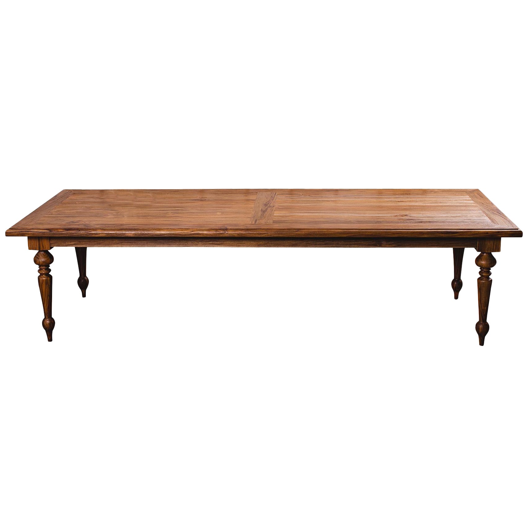 Solid Teak Meredith Dining Table in Autumn Sandblasted  For Sale