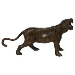 Retro Bronze Sculpture of a Roaring Tiger