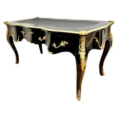 French Louis XV Black Laquered Desk with Gilt Bronze Mounts