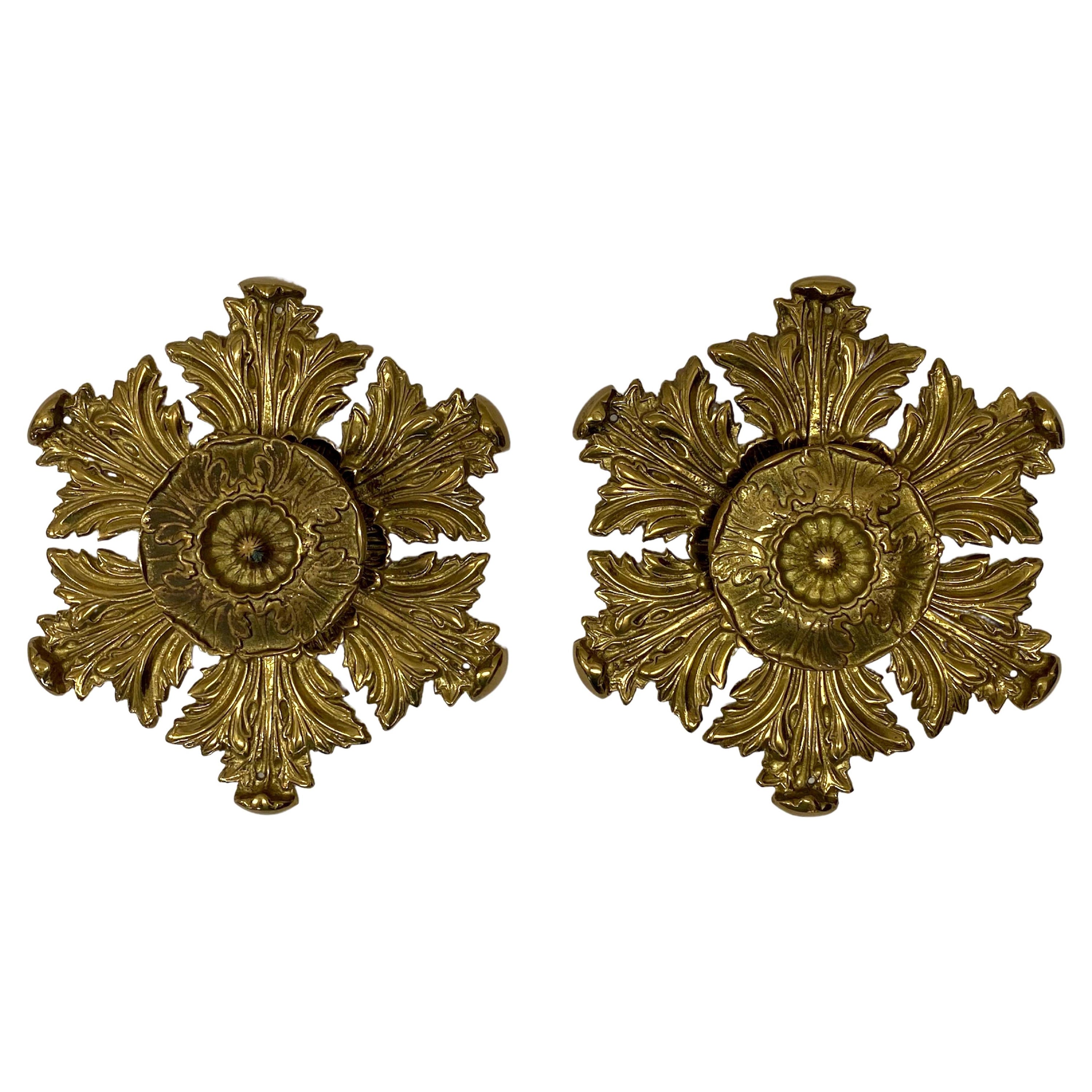 Pair of Hollywood Regency Dore' Bronze Neoclassic Door Handles For Sale