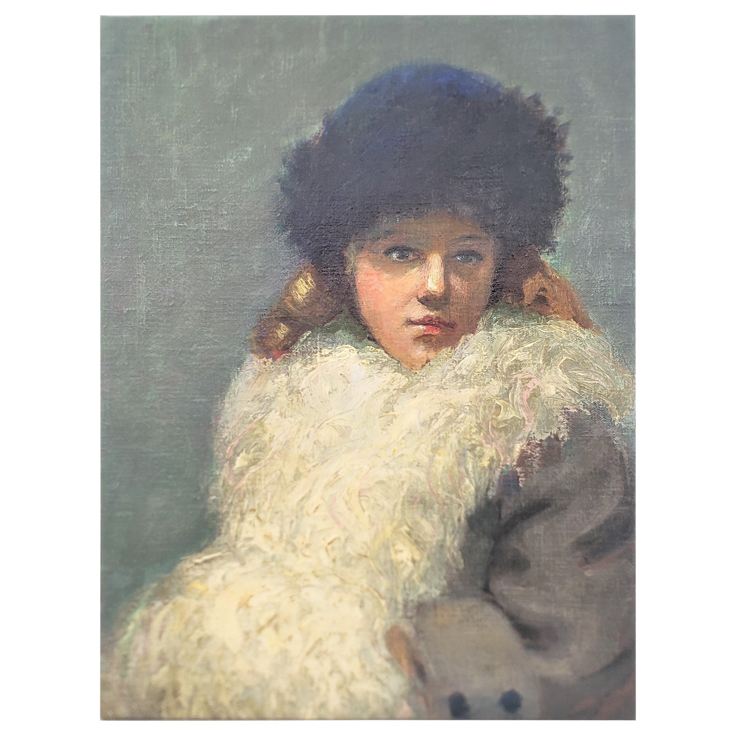 Antique Portrait Oil Painting on Canvas Depicting a Young Woman For Sale