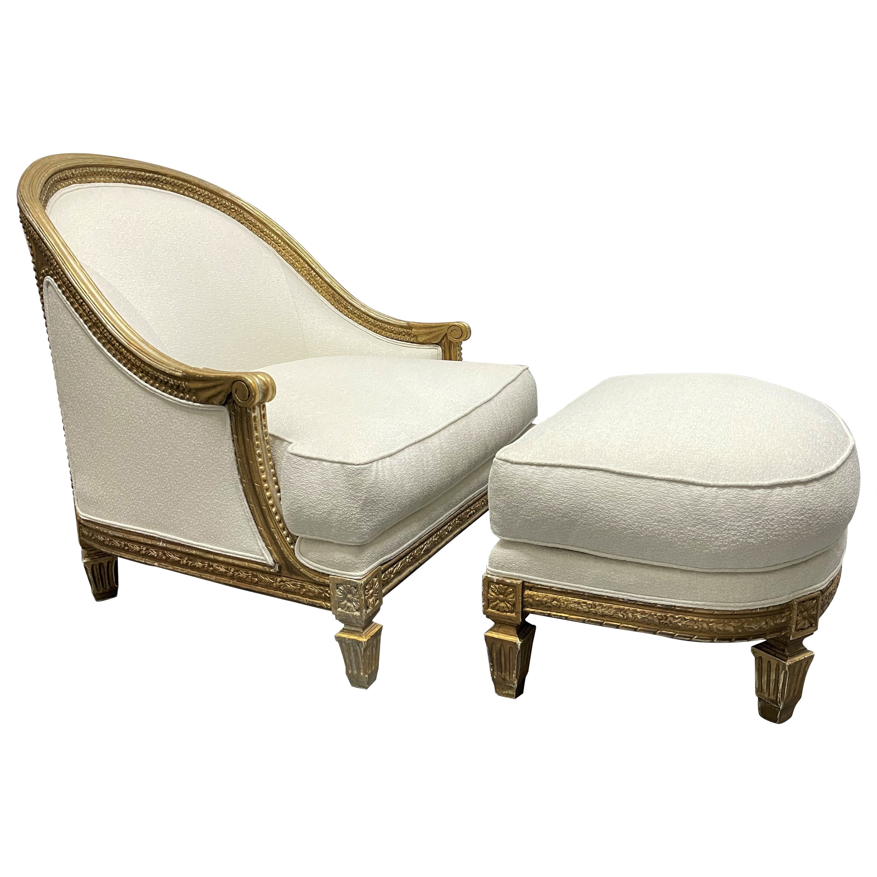 Ralph Lauren Antique Style Lounge Chair and Ottoman For Sale