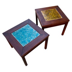 Walnut and Hand-painted Copper Side Tables by John Keal for Brown Saltman
