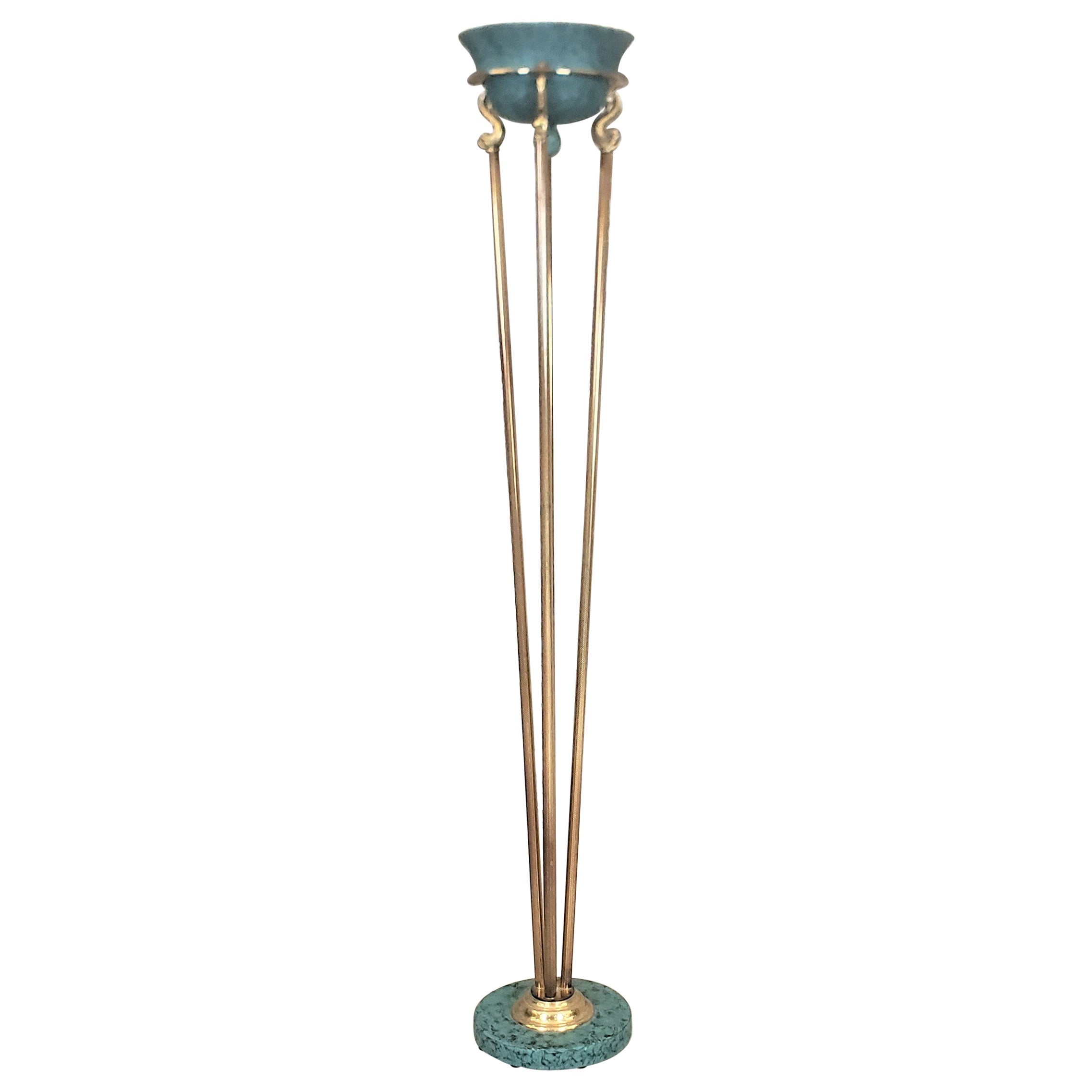 Vintage Relco Italian Halogen Tortiere Floor Lamp with Figural Brass Serpants For Sale