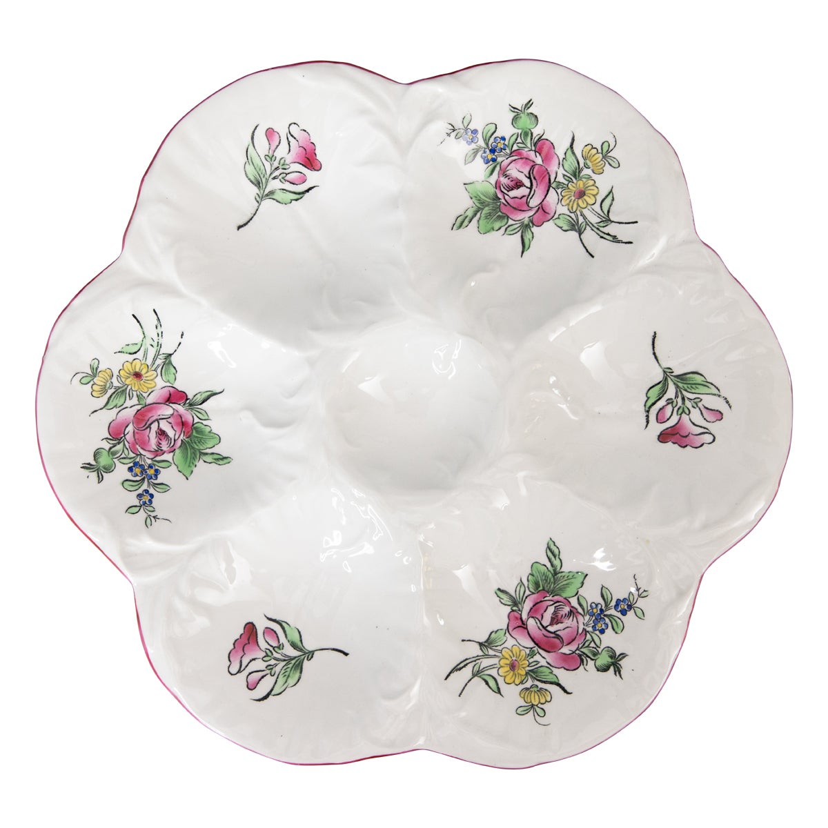 Antique French Luneville Floral Porcelain Oyster Plate, circa 1900 For Sale