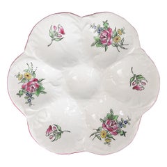 Antique French Luneville Floral Porcelain Oyster Plate, circa 1900