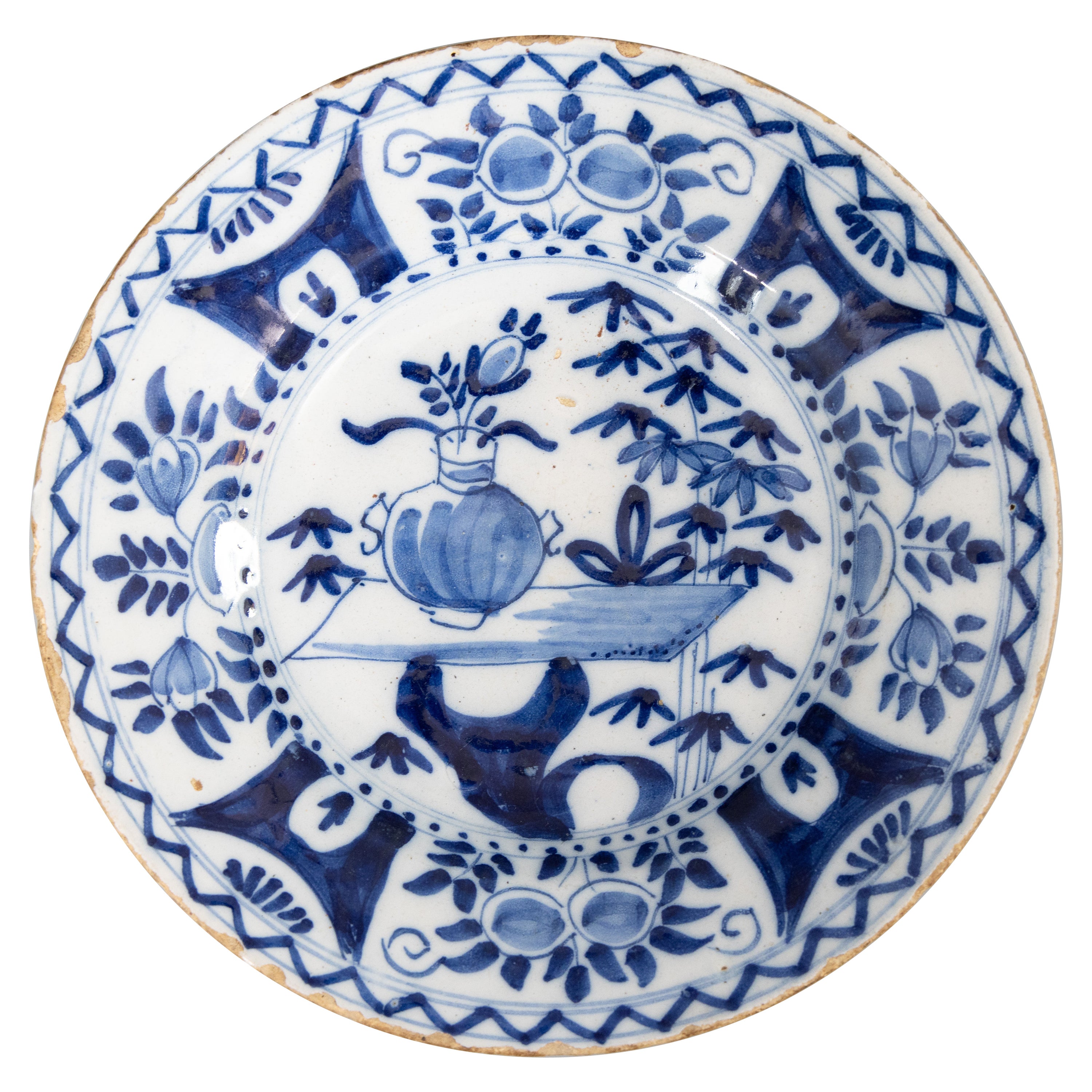 Antique 18th Century Dutch Delft Chinoiserie Floral Plate For Sale