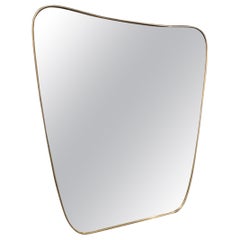 MidCentury Italian Curved Cornered Trapezoid Brass Mirror