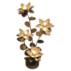 Retro Original Maison Jansen Brass Lotus Flower Lamp