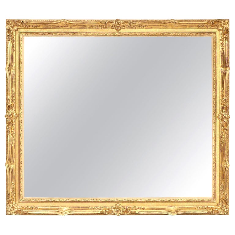 Mirror, Decorative Large Mirror, Antique Large Wall Mirror, Wood Frame Gold Leaf For Sale