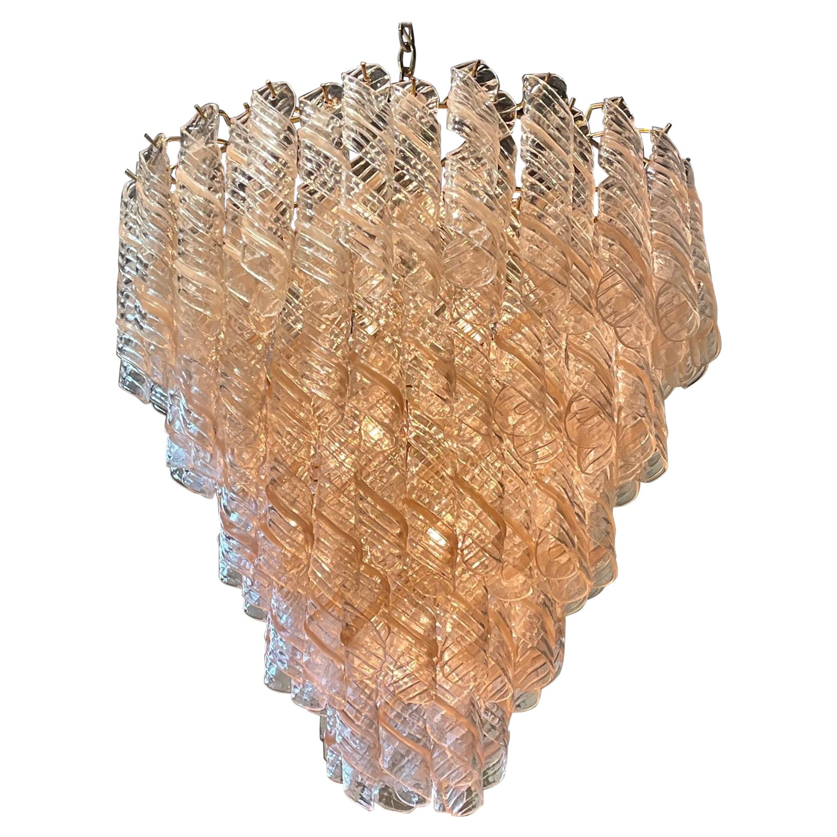 Vintage Spiral Blush Colored Murano Glass Chandelier For Sale