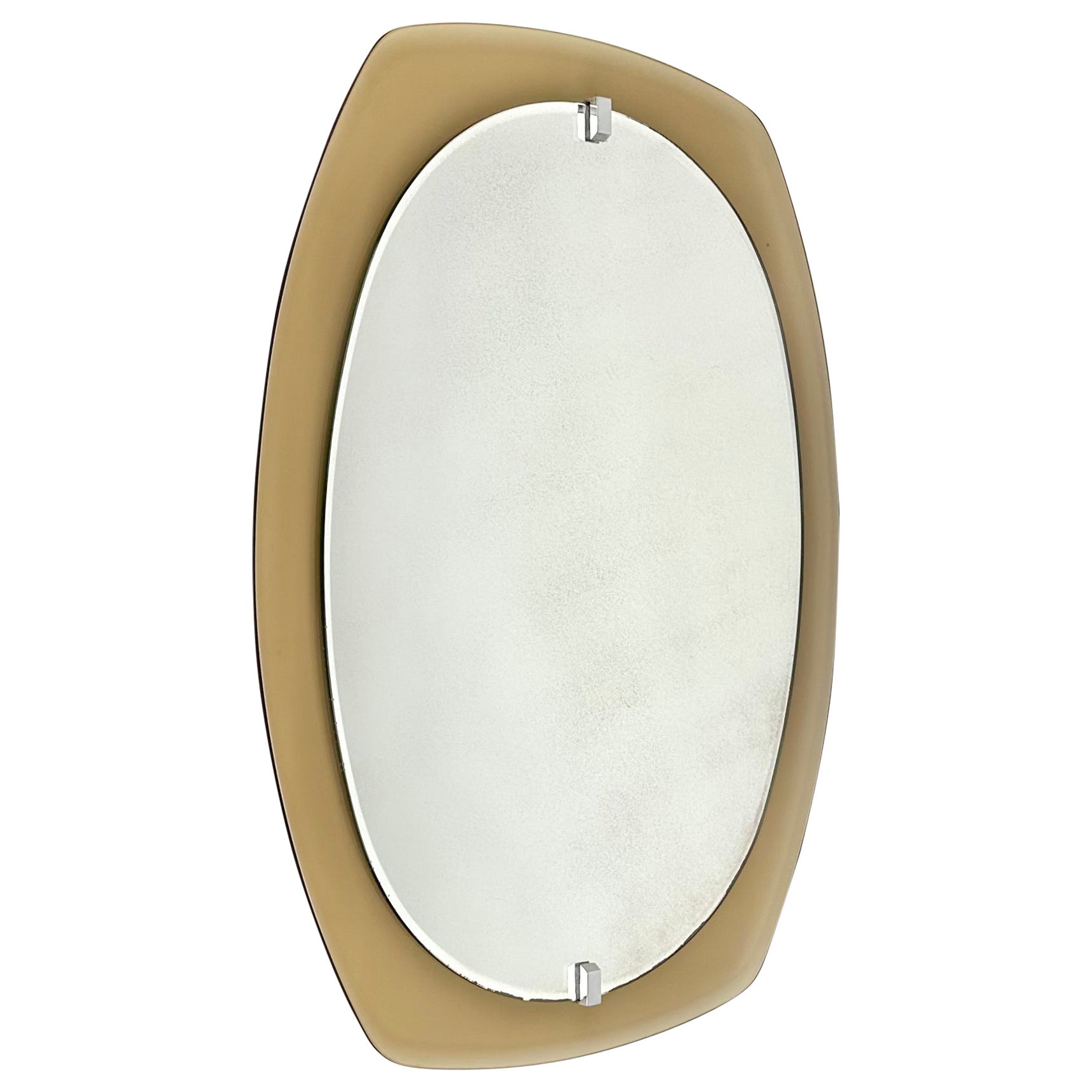 Midcentury Wall Mirror Beveled Smoked Glass Frame by Veca, Italy 1970s For Sale