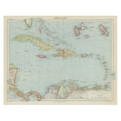 Vintage Map of the Greater Antilles and Lesser Antilles