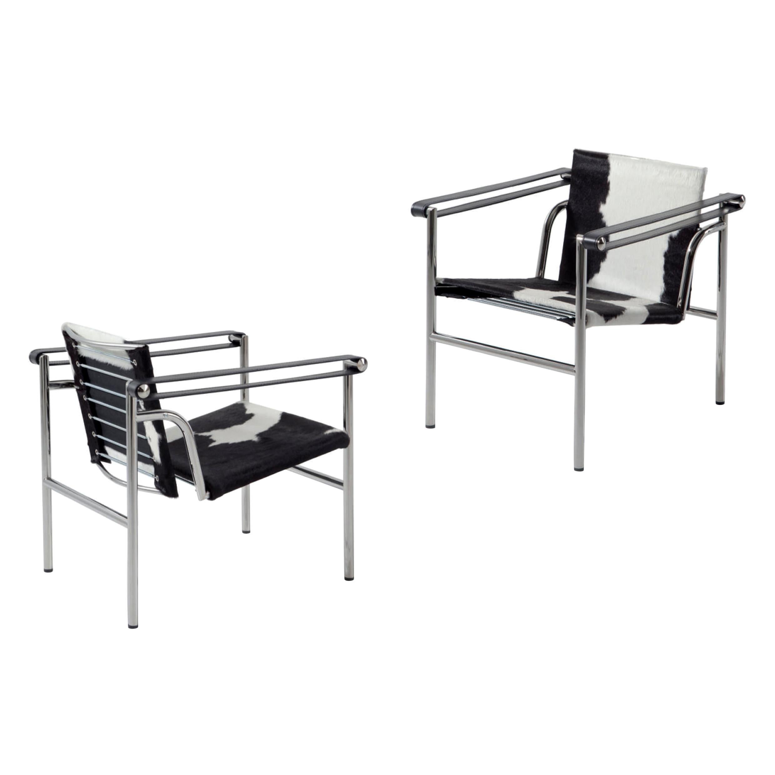 Set of Two LC1 Chairs by Le Corbusier, Jeanneret, Charlotte Perriand by Cassina For Sale