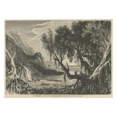 Grabado antiguo de un arroyo cerca de la costa de Toamasina, Madagascar