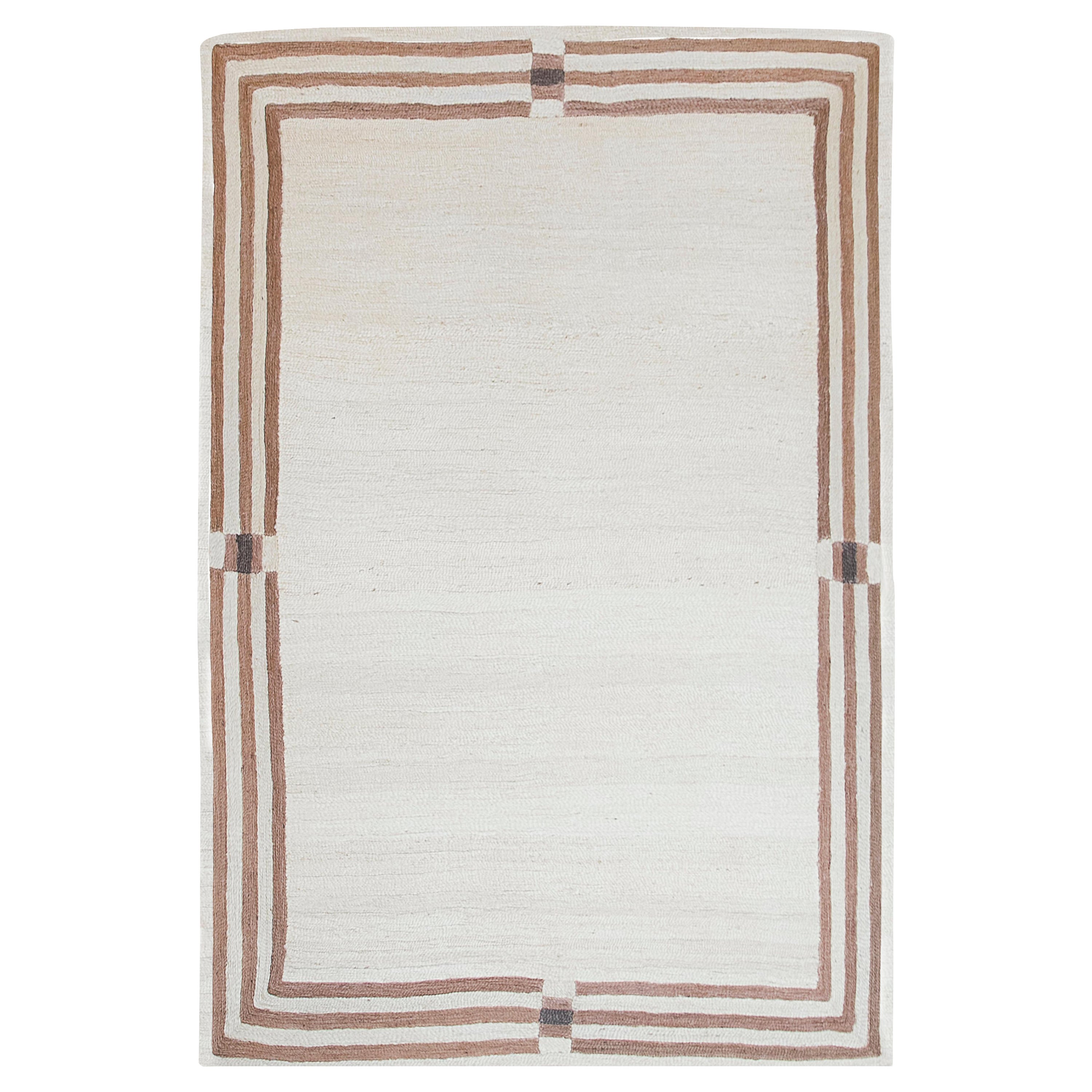 Modern Handwoven Jute Carpet Rug in Ivory & Light Brown Valance Serenity